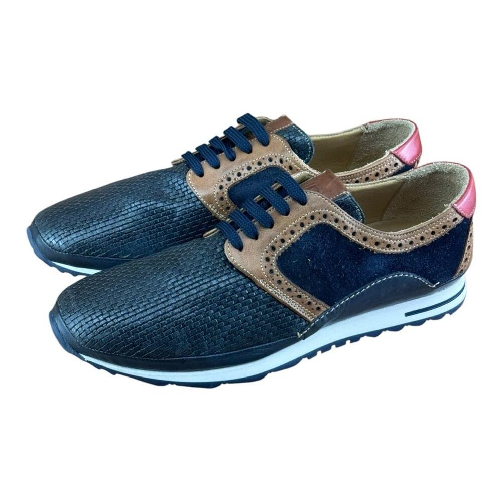 Galizio Torresi Men’s Designer Leather Casual Sneakers size 8.5-9  42 Navy Blue